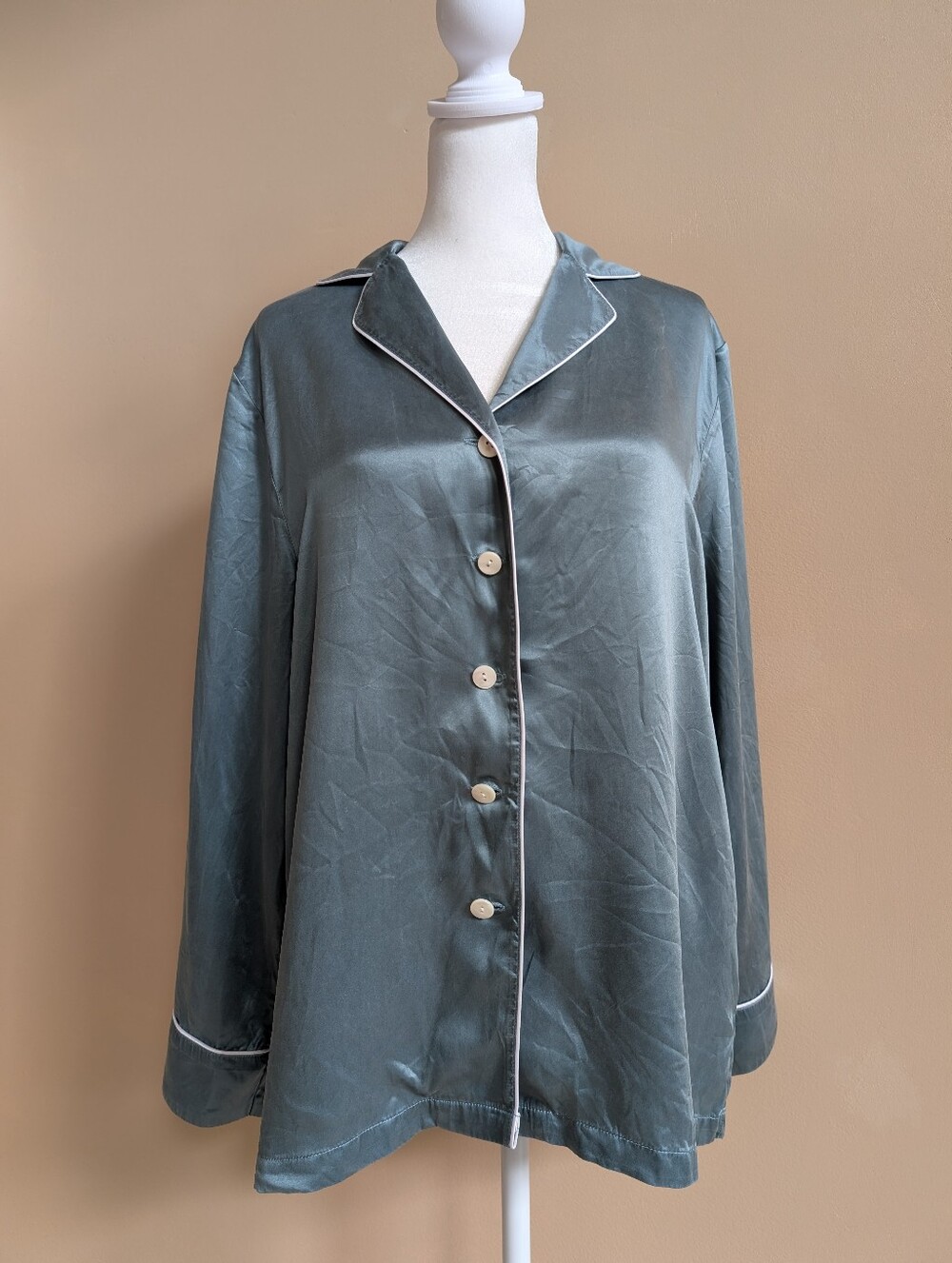 LILYSILK 100% Mulberry Silk Pajama Sleep Shirt Blouse Size M Steel Blue